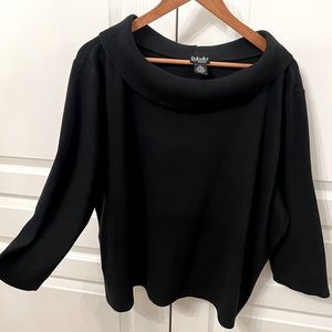 3X Black Cowl Neck Sweater Plus Size Wide Neck Rolled Collar Top Plus 3/4 Sleeve